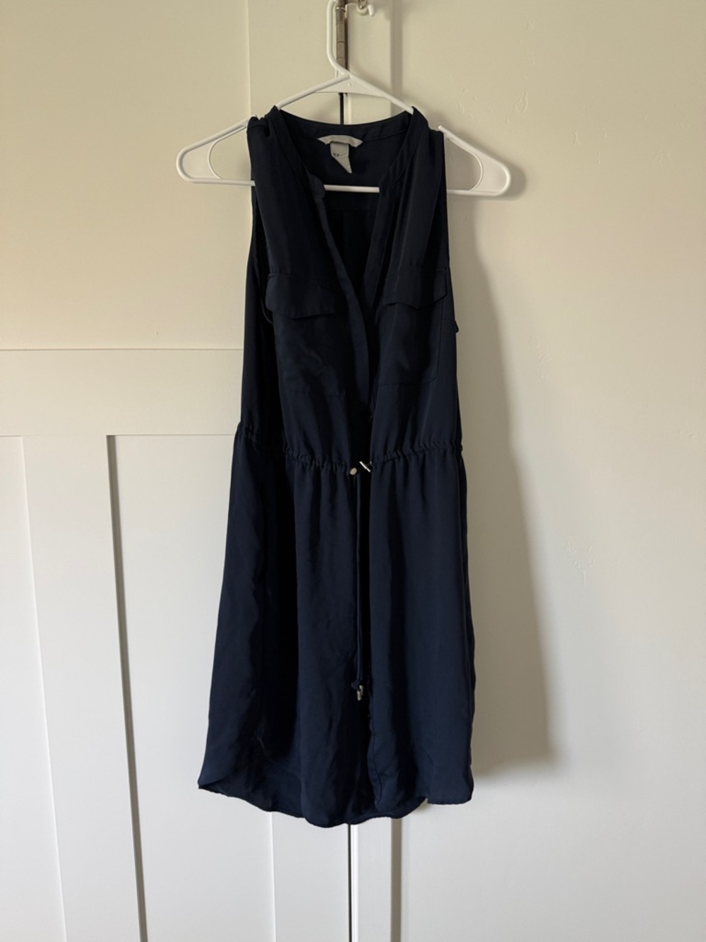 H&M Navy Sleeveless Midi Shirt Dress with Drawstring